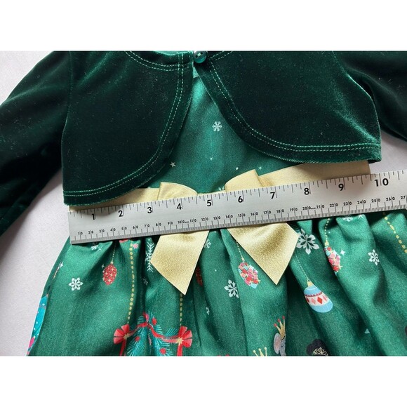 Bonnie Baby Girls 12 Month Christmas Dress + Shrug Green Velvet Nutcrackers Bow - Picture 8 of 9